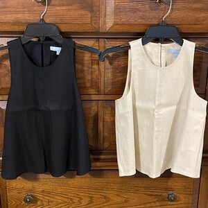 ANTONIO MELANI Sleeveless Round-Neck Lined Linen Tanks in Black & Cream
